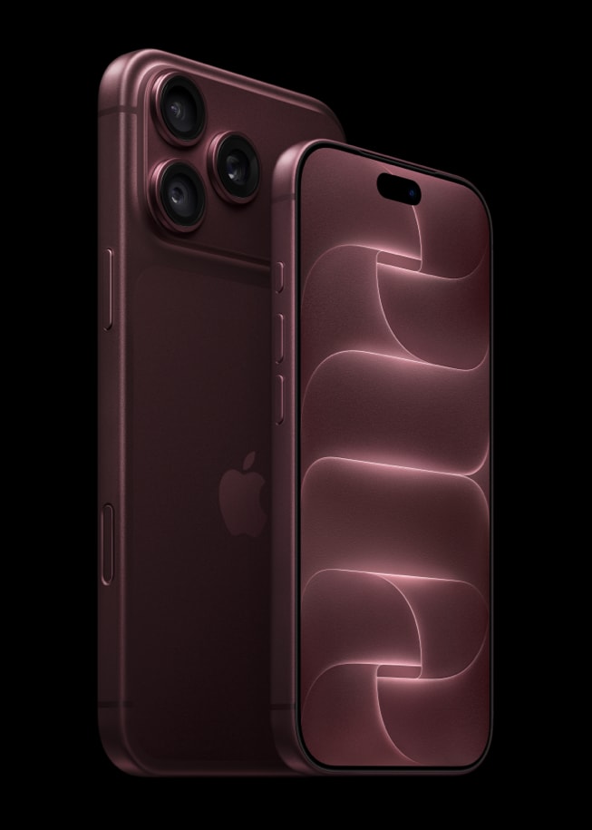 Apple iPhone 18 Pro in burgundy, front and rear official Apple product image